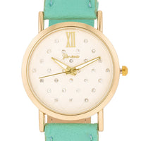 Goldtone Mint Leather Watch
