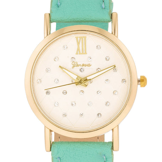 Mint Leather Watch in Gold Tone