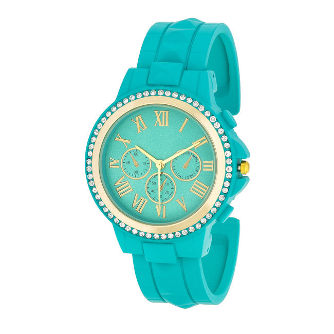 Ava Gold Turquoise Crystal Cuff Watch