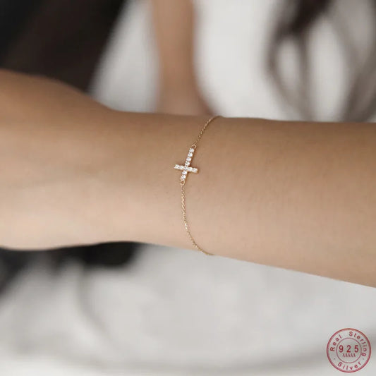 Gold Plated Sterling Silver Cross Chain Bracelet
