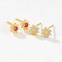 Gold Plated Sterling Silver Flower Stud Earrings