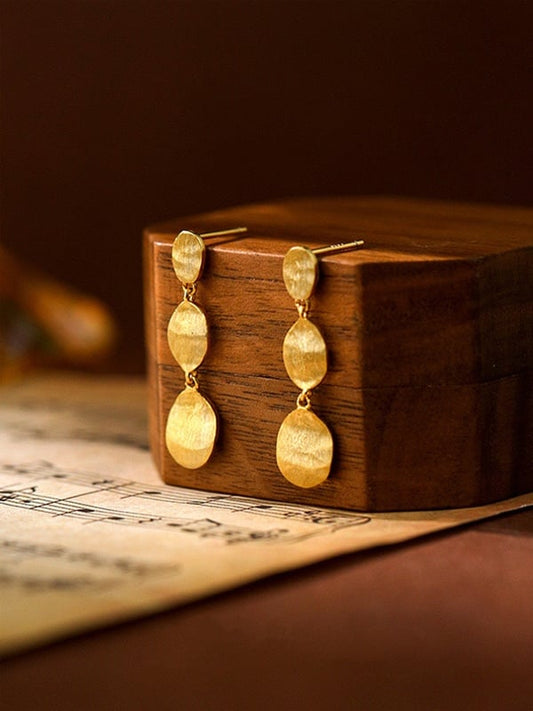 Gold Plated Vintage Brushed Finish Dangle Earrings