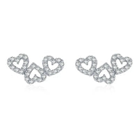 Sterling Silver Hollow Three Heart Stud Earrings