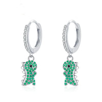 Sterling Silver Green Dinosaur Hoop Earrings