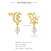 Gold Plated Sterling Silver Half Moon Star Stud Earrings