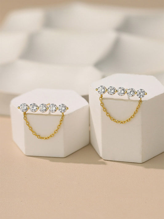 Gold Plated Chain Drop Earrings in Sterling Silver & Cubic Zirconia