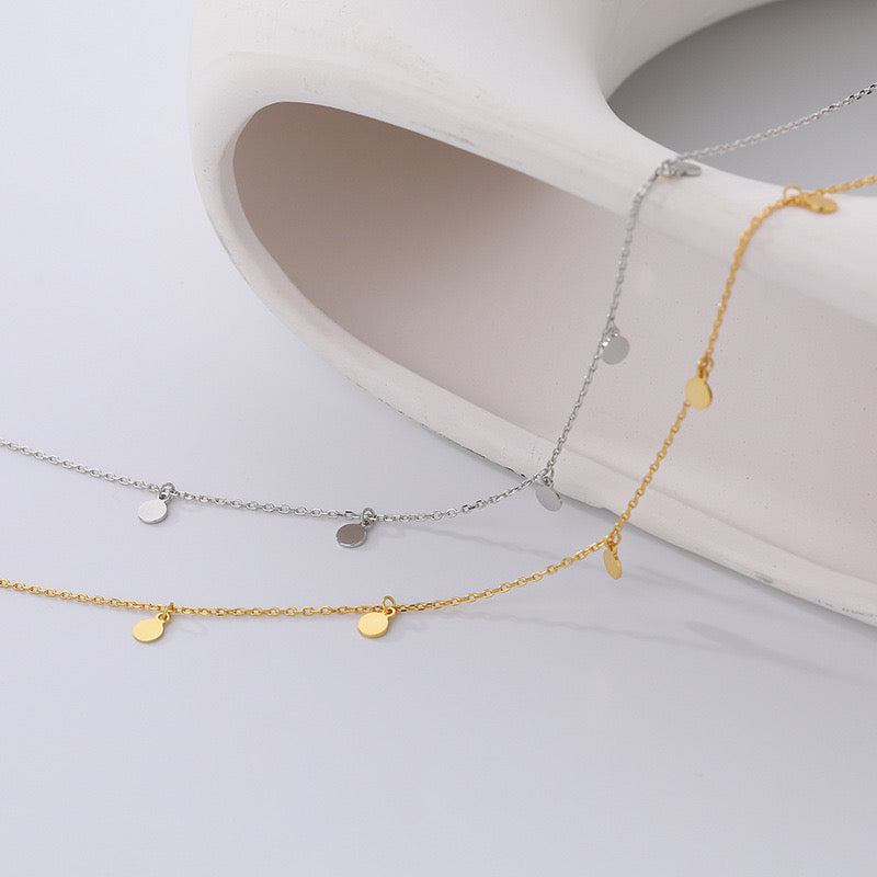 Sterling Silver Disc Charm Dangle Necklace