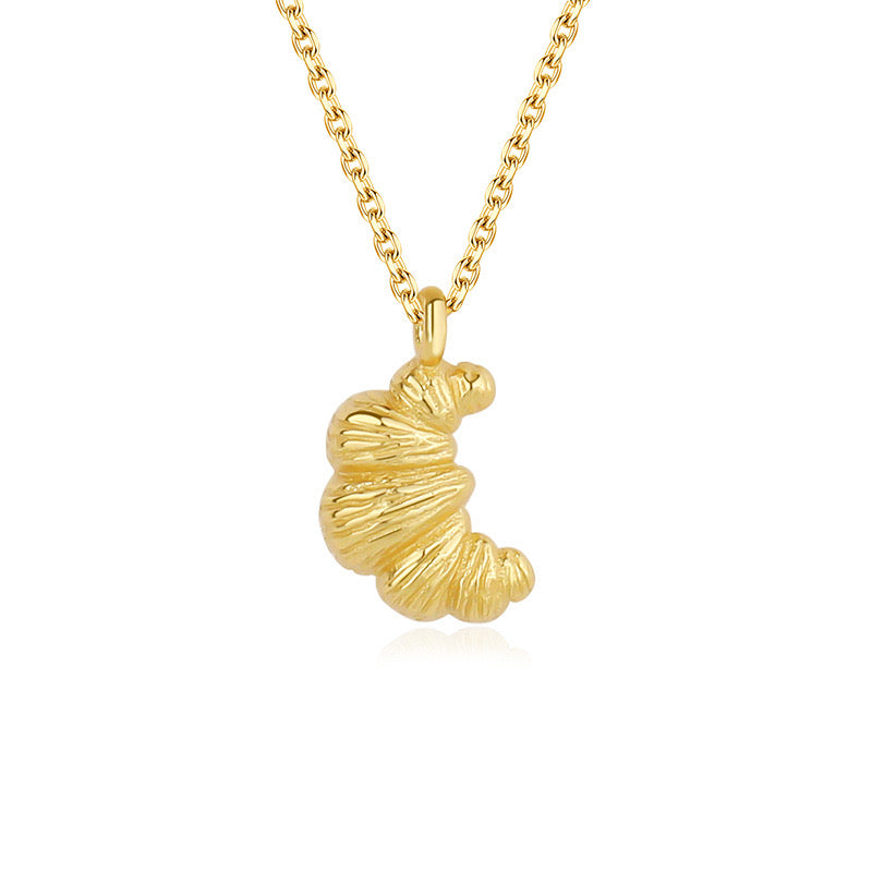 Gold Plated Sterling Silver Croissant Pendant Necklace
