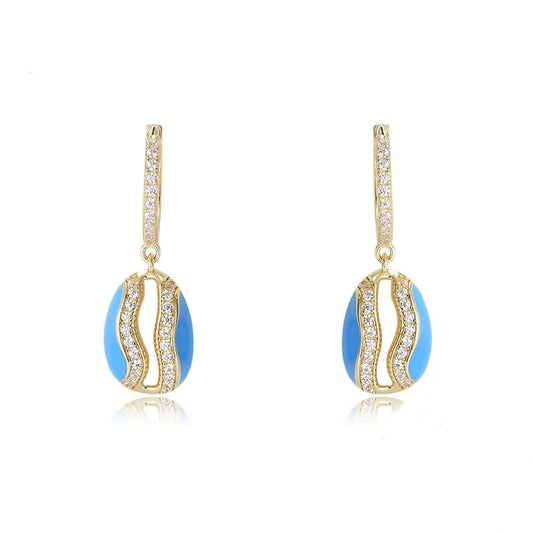 Gold Plated Sterling Silver Blue Enamel Sea Snail Earrings