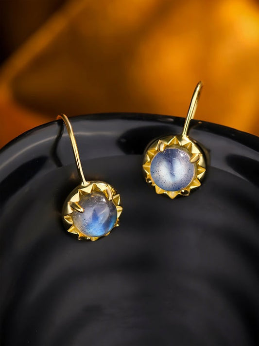 Gold Plated Natural Moon Stone Drop Earrings