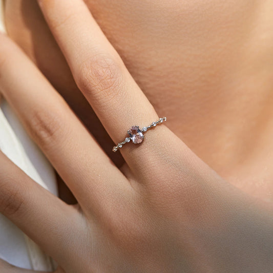 Sterling Silver Created Oval Rose Quartz Ring