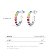Sterling Silver Rainbow Enamel Heart Hoop Earrings