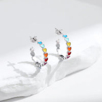 Sterling Silver Rainbow Enamel Heart Hoop Earrings