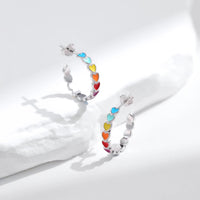 Sterling Silver Rainbow Enamel Heart Hoop Earrings