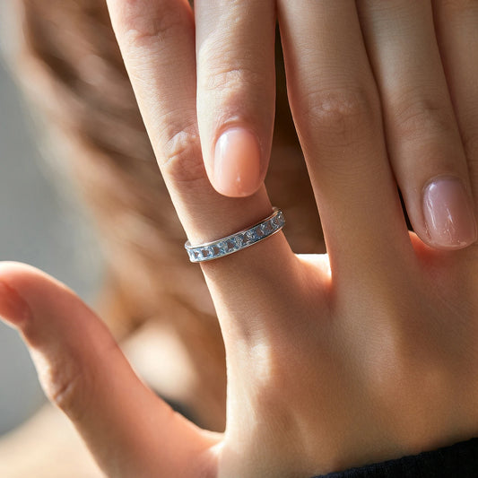 Sterling Silver Blue Princess Eternity Ring