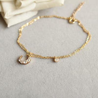 Crescent Moon Crystal 925 Sterling Silver Bracelet Anklet