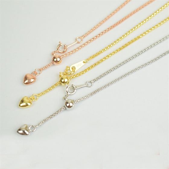 Adjustable 925 Sterling Silver Popcorn Chain Necklace
