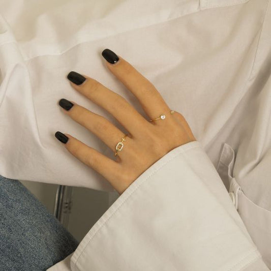 Round CZ Tube Adjustable Ring in 14K Gold-Plated 925 Sterling Silver