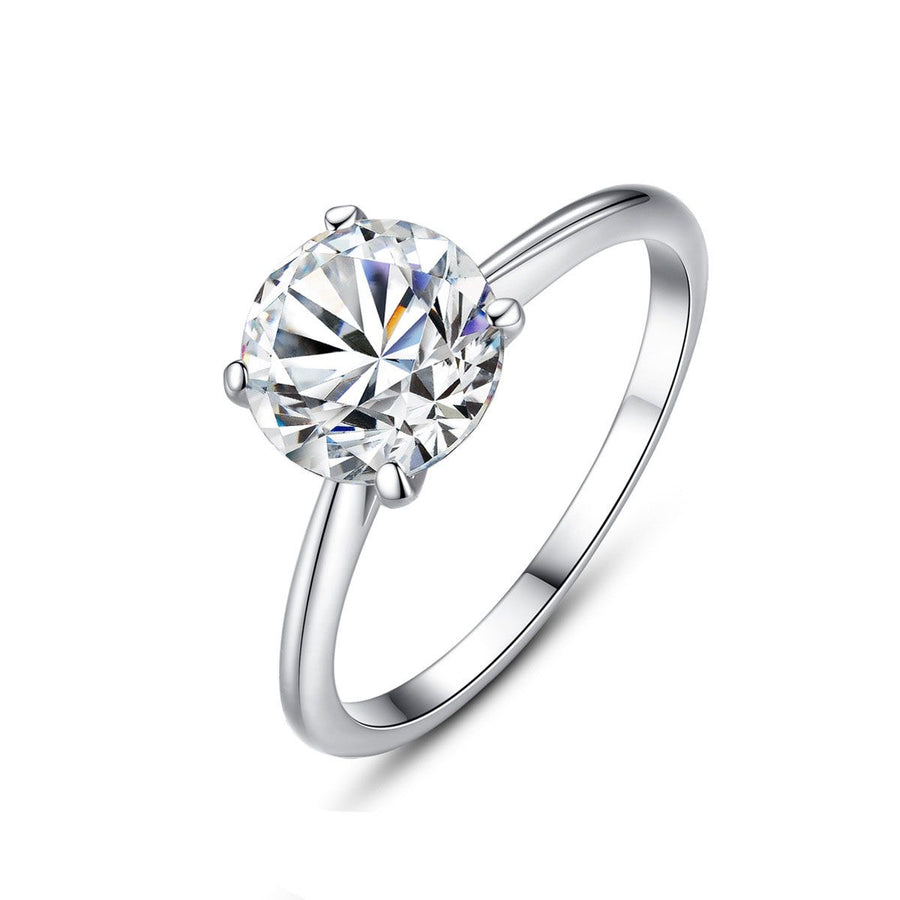 Simple Round Crystal 925 Sterling Silver Ring