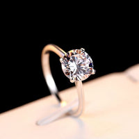 Simple Round Crystal 925 Sterling Silver Ring