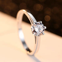 Simple Round Crystal 925 Sterling Silver Ring