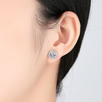 Square Round Crystal Sterling Silver Stud Earrings
