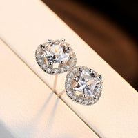 Square Round Crystal Sterling Silver Stud Earrings