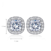 Square Round Crystal Sterling Silver Stud Earrings