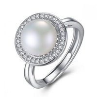 Round Pearl and Crystal 925 Silver Adjustable Ring