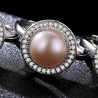 Round Pearl and Crystal 925 Silver Adjustable Ring
