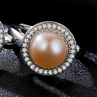 Round Pearl and Crystal 925 Silver Adjustable Ring
