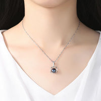 Round Natural Pearl in Square 925 Sterling Silver Necklace