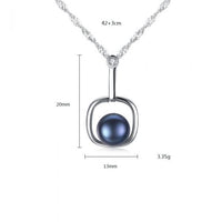 Round Natural Pearl in Square 925 Sterling Silver Necklace