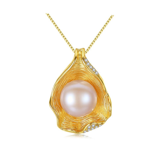Round Freshwater Pearl in CZ Shell 925 Silver Necklace