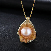 Round Freshwater Pearl in Crystal Shell 925 Silver Necklace