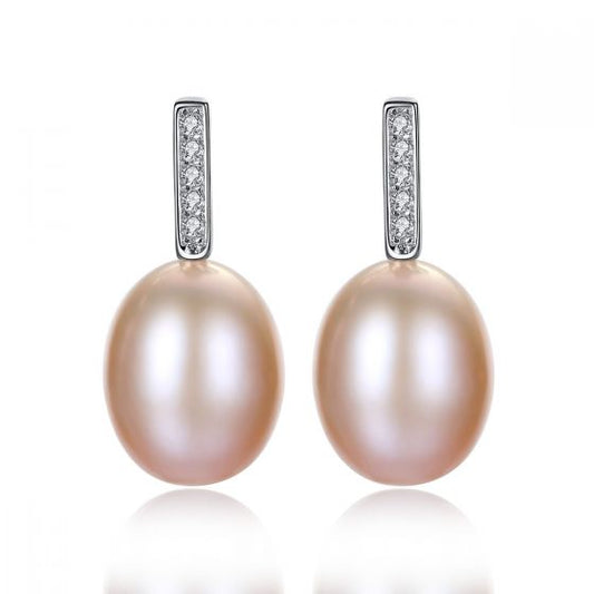 Oval Freshwater Pearl and Cubic Zirconia Drop Earrings