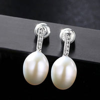 Oval Freshwater Pearl and Cubic Zirconia Drop Earrings