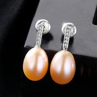 Oval Freshwater Pearl and Cubic Zirconia Drop Earrings