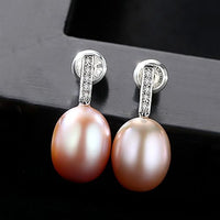 Oval Freshwater Pearl and Cubic Zirconia Drop Earrings