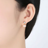 Half-Round Freshwater Pearl Crystal Sterling Silver Drop Earrings
