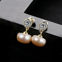 Half-Round Freshwater Pearl Crystal Sterling Silver Drop Earrings