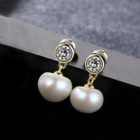 Half-Round Freshwater Pearl Crystal Sterling Silver Drop Earrings