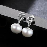 Half-Round Freshwater Pearl Crystal Sterling Silver Drop Earrings