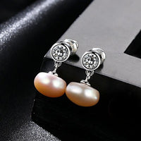 Half-Round Freshwater Pearl Crystal Sterling Silver Drop Earrings