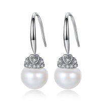 Freshwater Pearl Crystal Heart Dangle Earrings