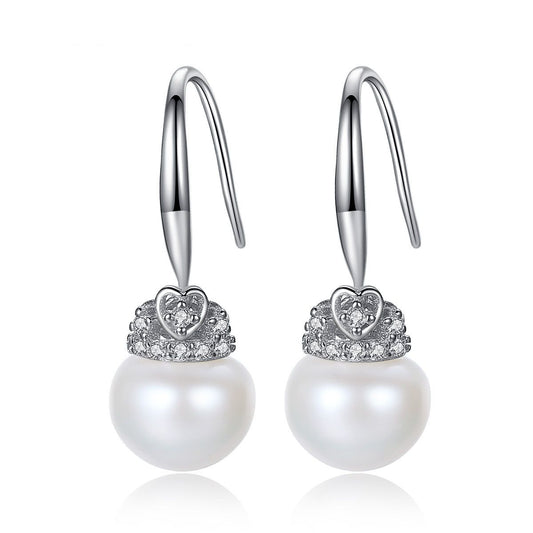 Freshwater Pearl CZ Heart Dangle Earrings