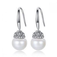 Freshwater Pearl Crystal Heart Dangle Earrings