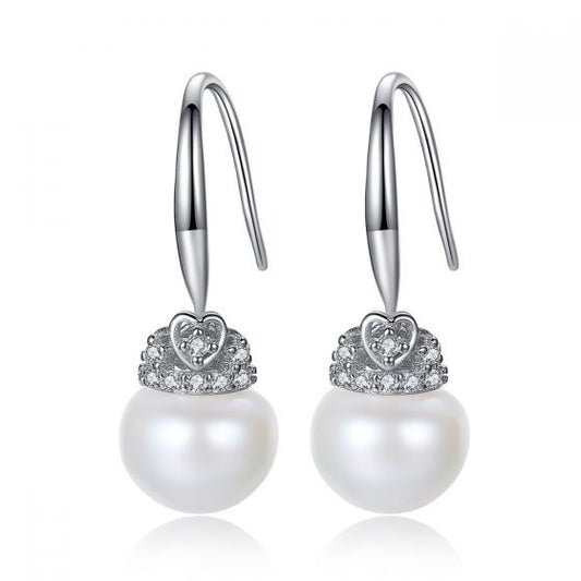 Freshwater Pearl CZ Heart Dangle Earrings