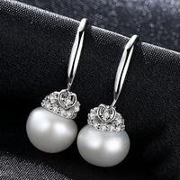 Freshwater Pearl Crystal Heart Dangle Earrings