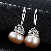 Freshwater Pearl Crystal Heart Dangle Earrings